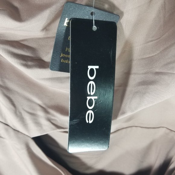 Bebe Warm Taupe Dress One Shoulder Sleeve Ruched Cocktail - XXS XS XL - NWT $149 - Picture 6 of 8